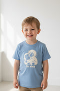 kids short sleeve tshirt with punch the monkey design in white htv with be kind logo