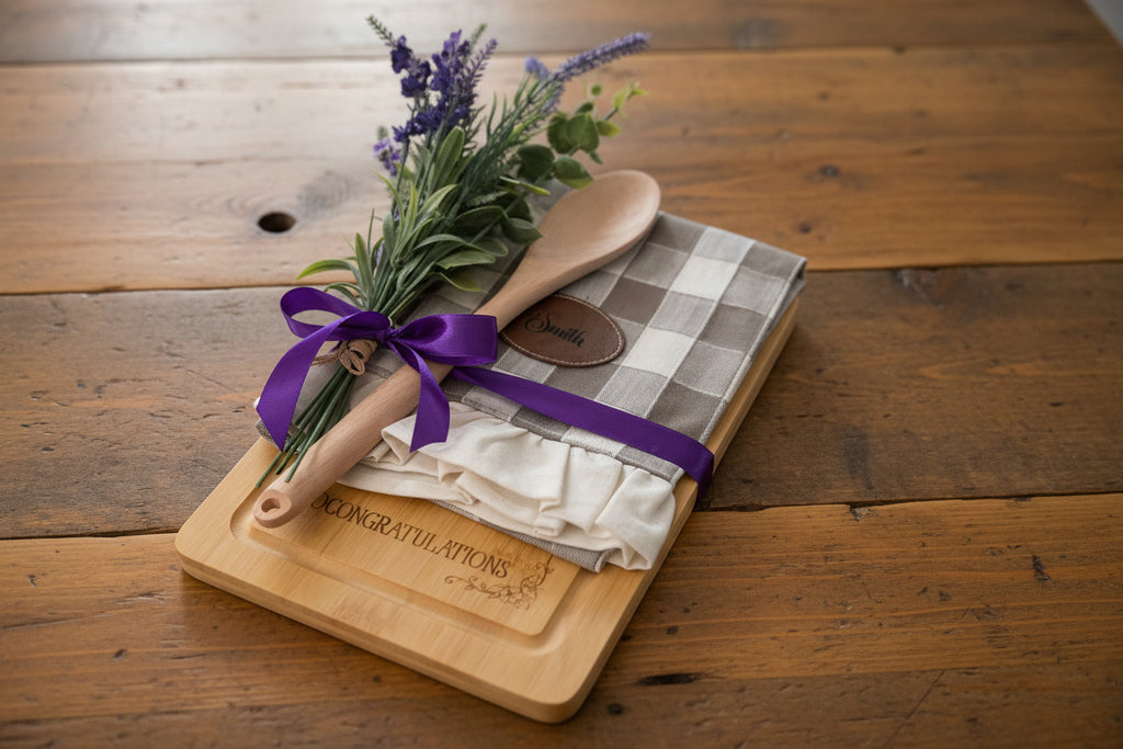 Congratulations on your new home bamboo chopping board gift set