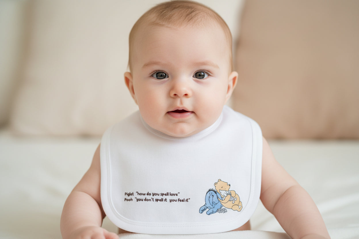 winnie the pooh 100% cotton neutral basics set including vest, romper, beanie and bib