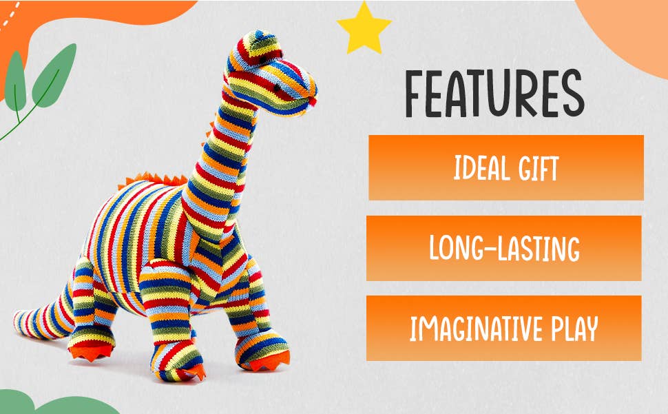 Knitted Stripe Diplodocus Dinosaur Soft Toy Teddy