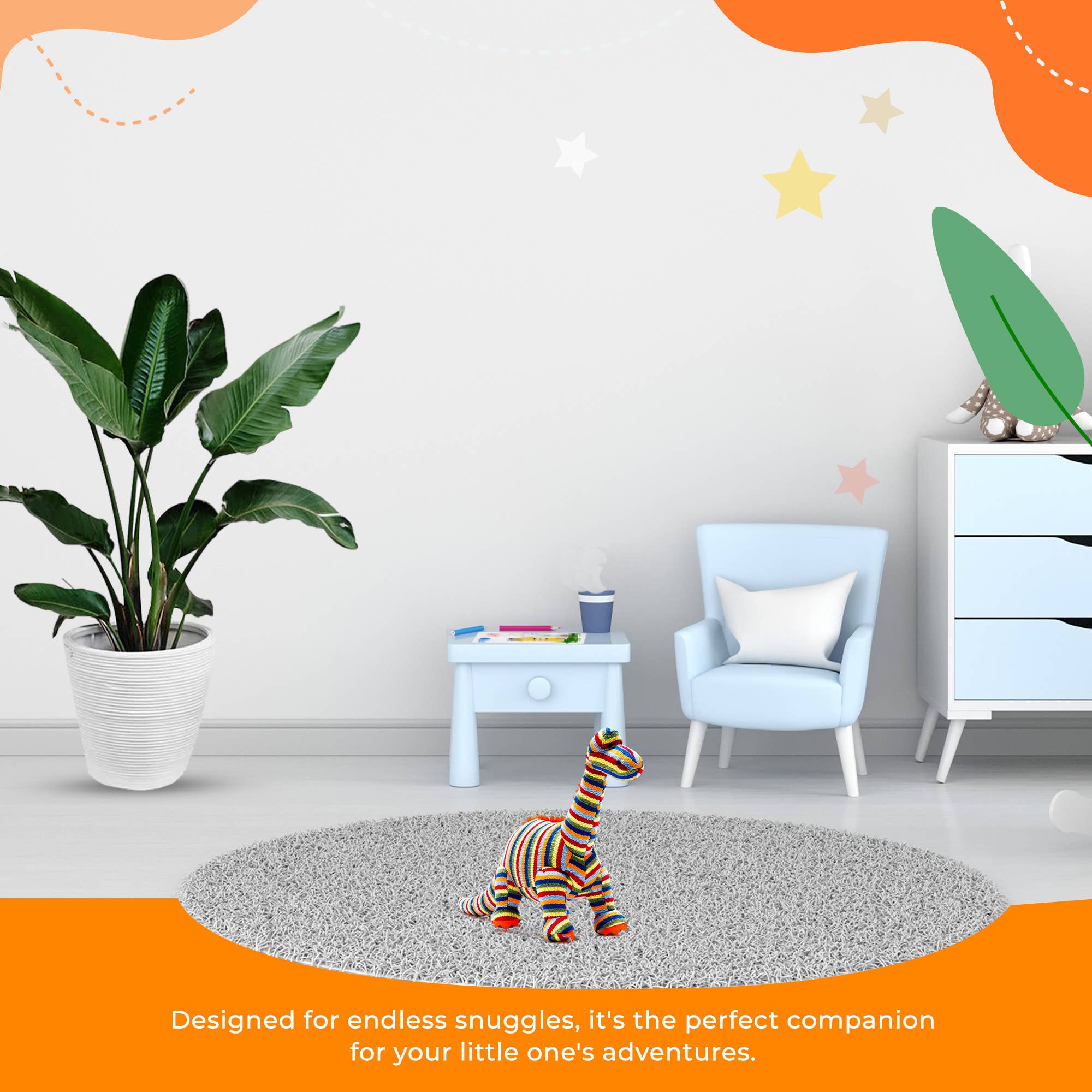 Knitted Stripe Diplodocus Dinosaur Soft Toy Teddy