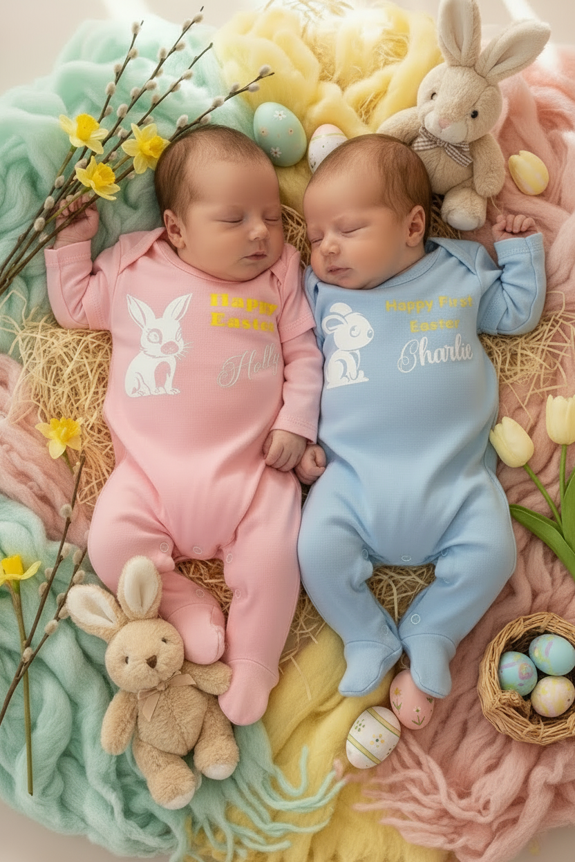 Custom baby easter themed romper in a decorated personalised golden egg