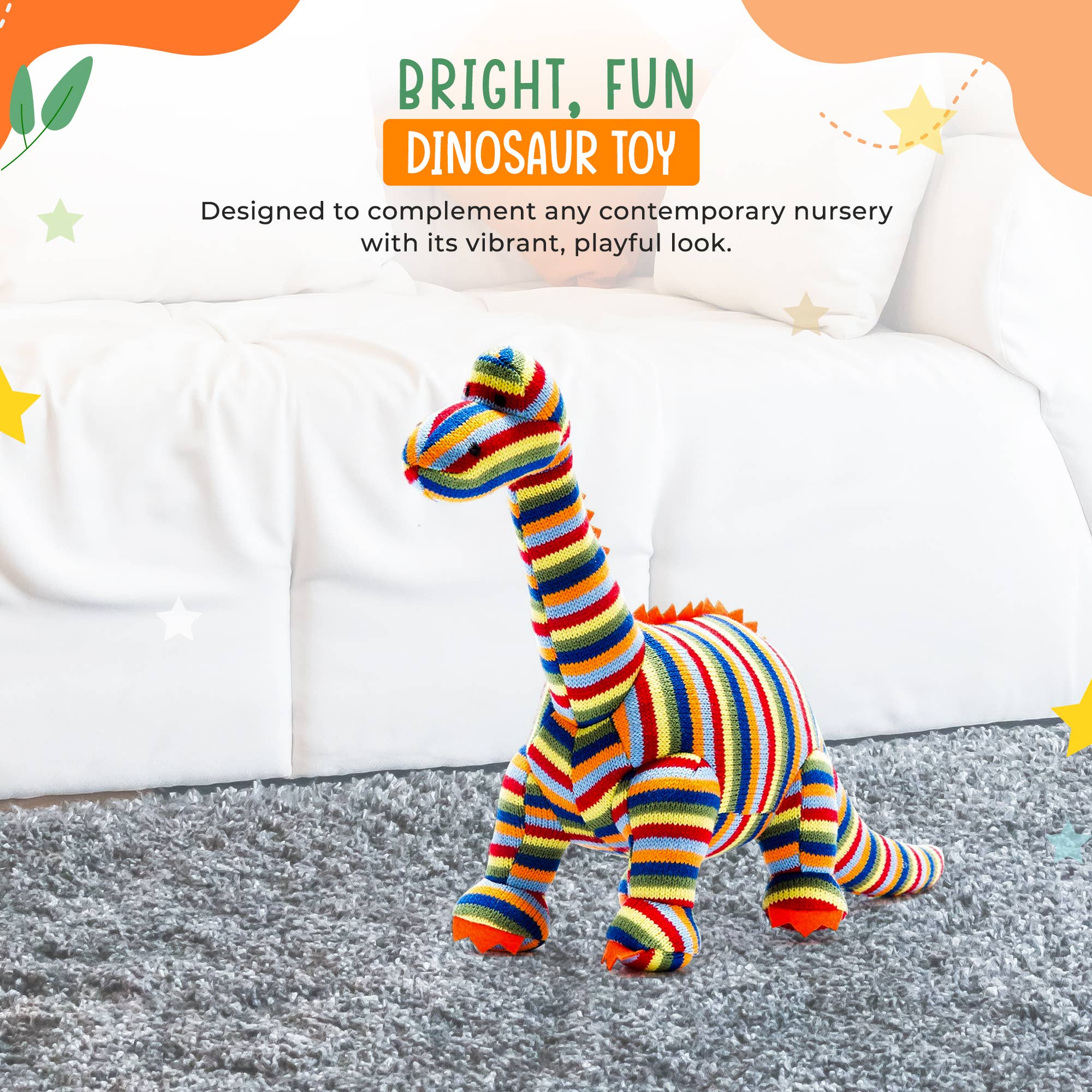 Knitted Stripe Diplodocus Dinosaur Soft Toy Teddy