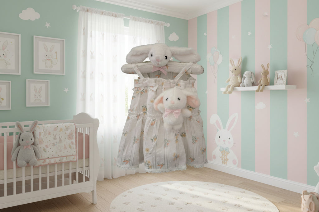 Easter bunny and carrot print dress 100% cotton with bunny hanger and plushy 3-6months