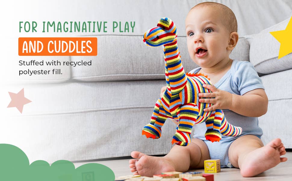Knitted Stripe Diplodocus Dinosaur Soft Toy Teddy