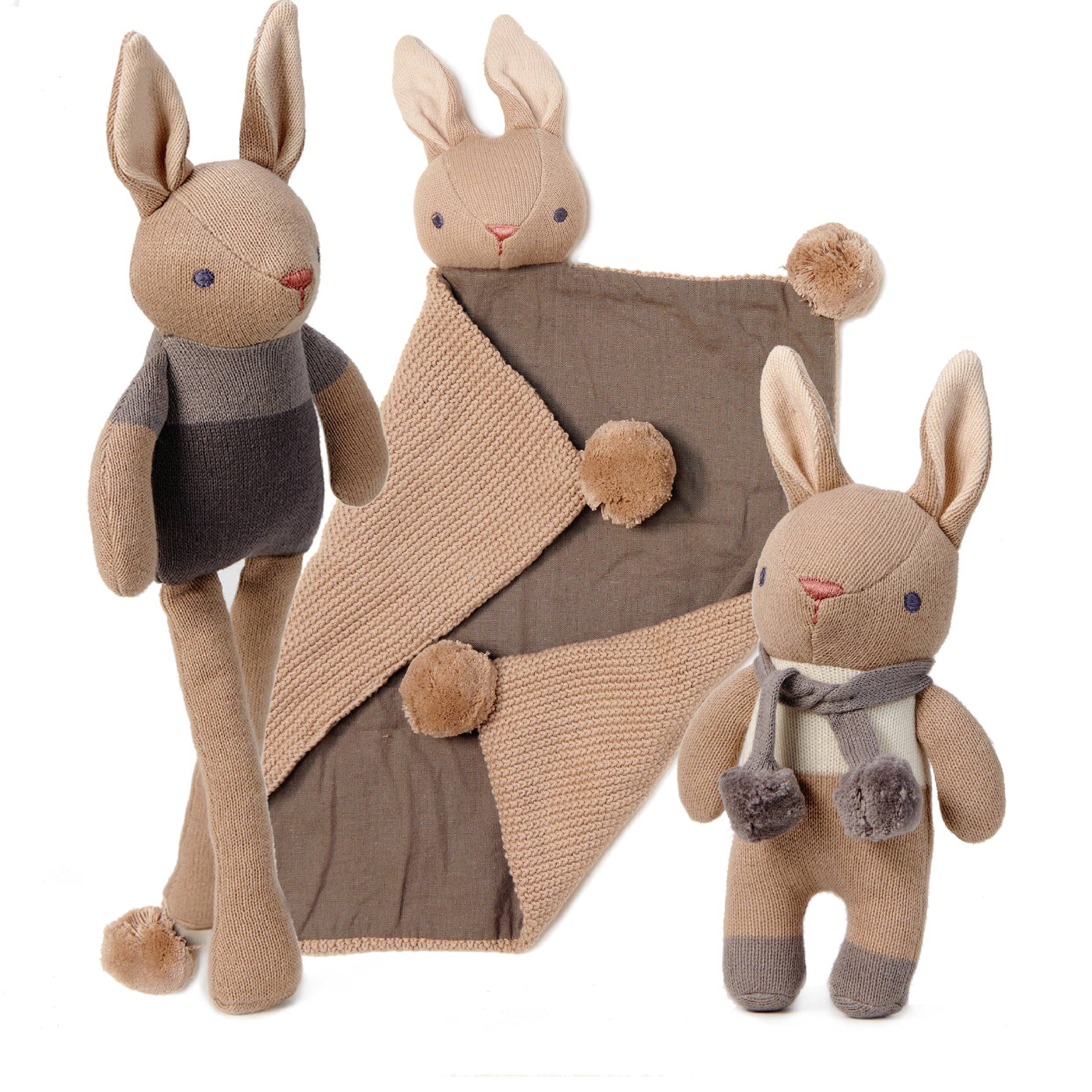 Baby Threads Taupe Bunny - Organic Toys x3 + Gift Box