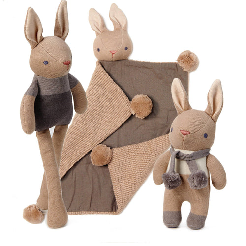 Baby Threads Taupe Bunny - Organic Toys x3 + Gift Box
