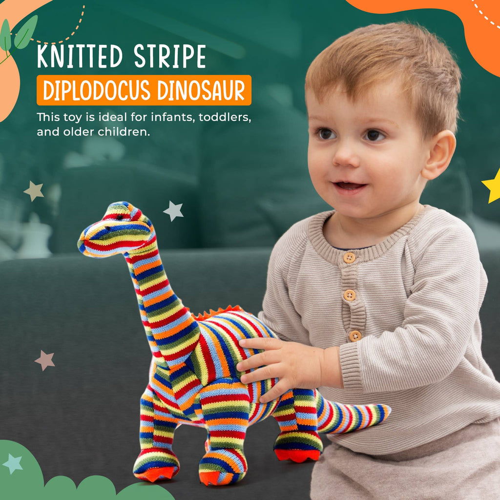 Knitted Stripe Diplodocus Dinosaur Soft Toy Teddy