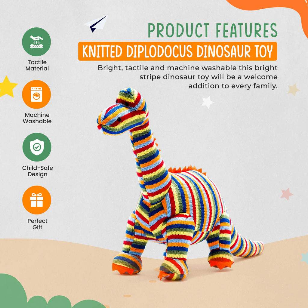 Knitted Stripe Diplodocus Dinosaur Soft Toy Teddy