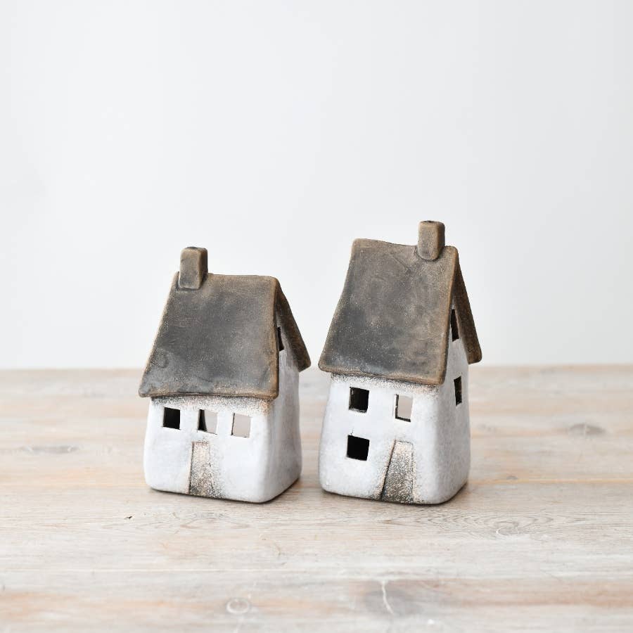 Speckled White Windlight House tea light holder