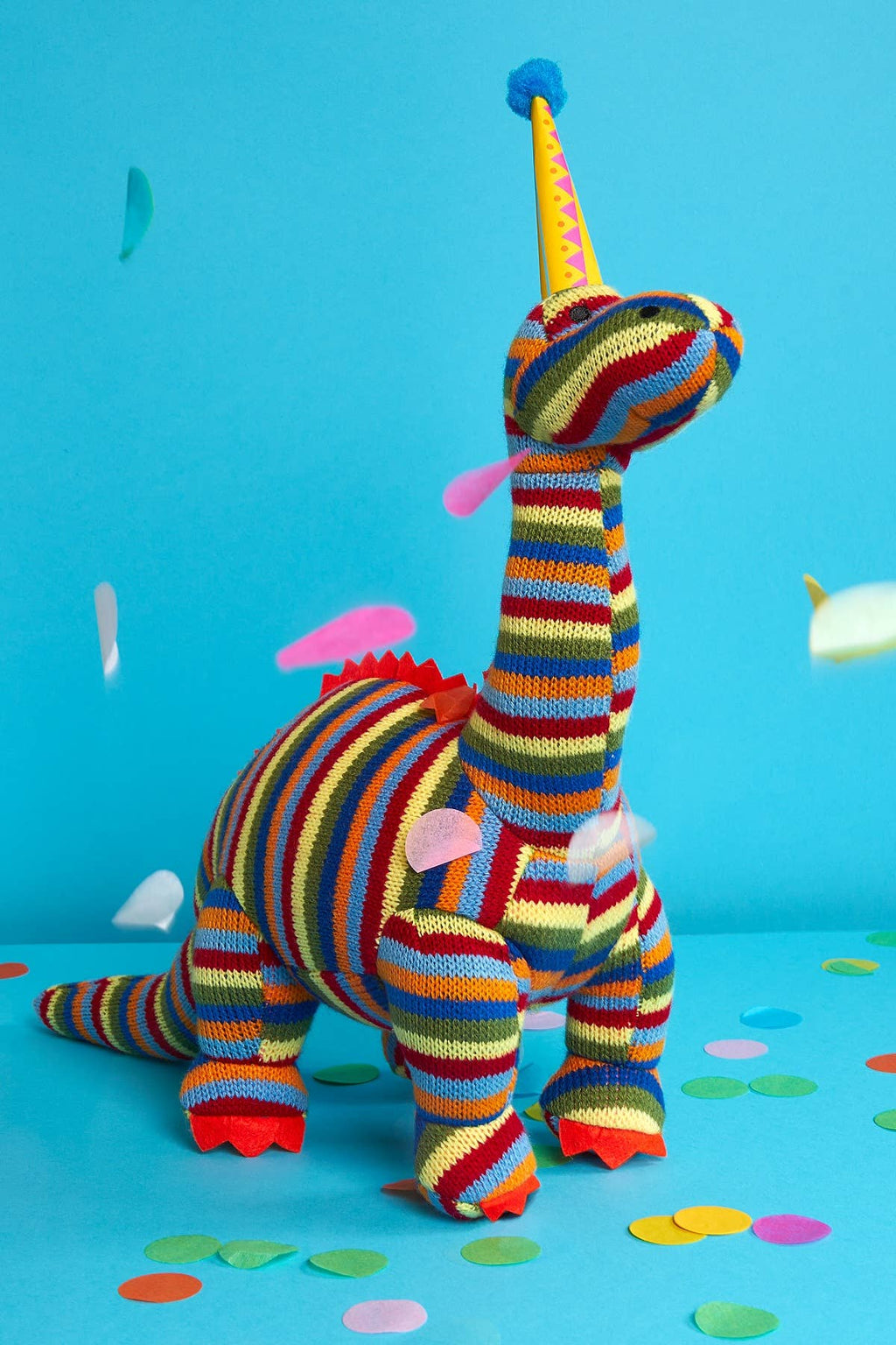 Knitted Stripe Diplodocus Dinosaur Soft Toy Teddy