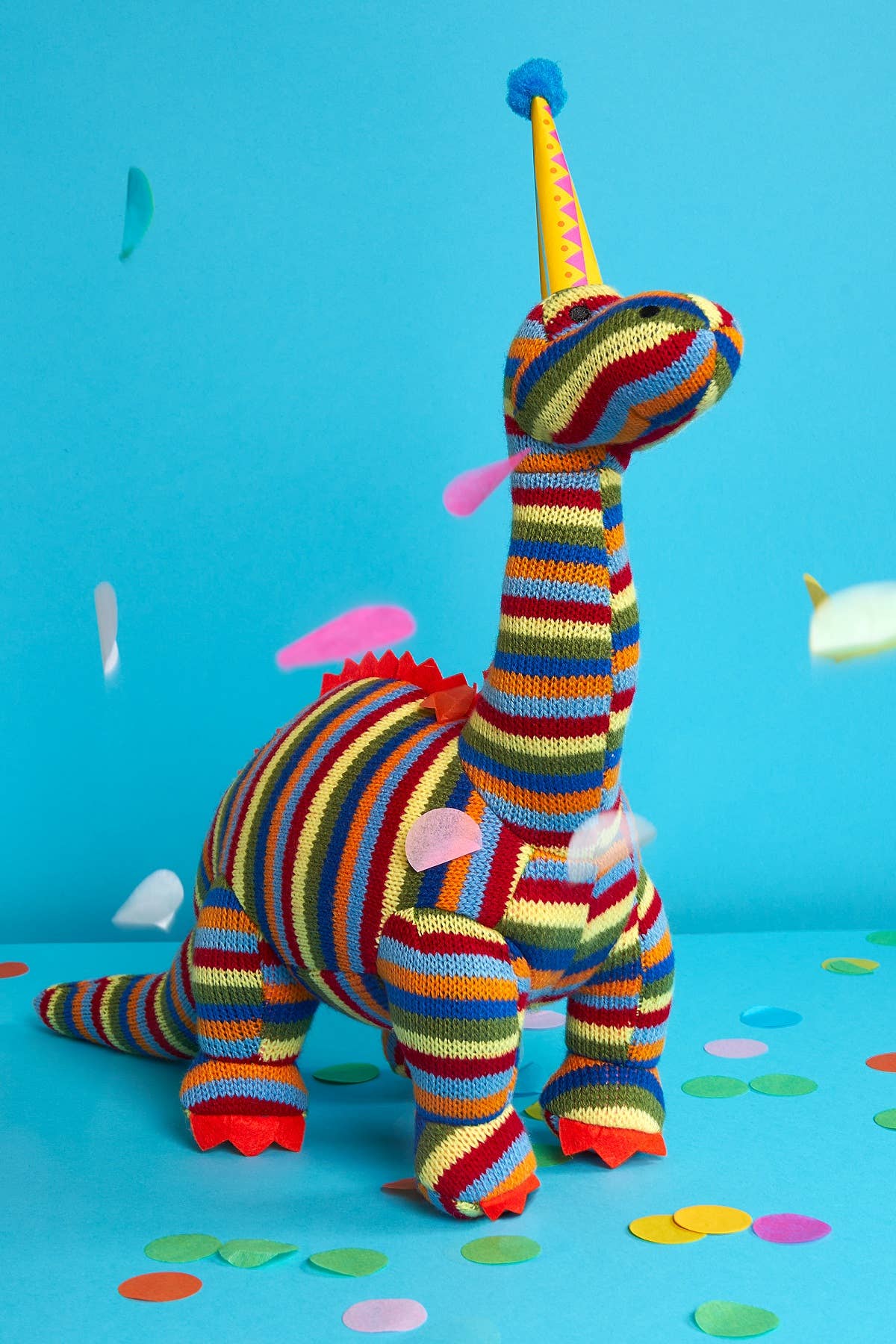 Knitted Stripe Diplodocus Dinosaur Soft Toy Teddy