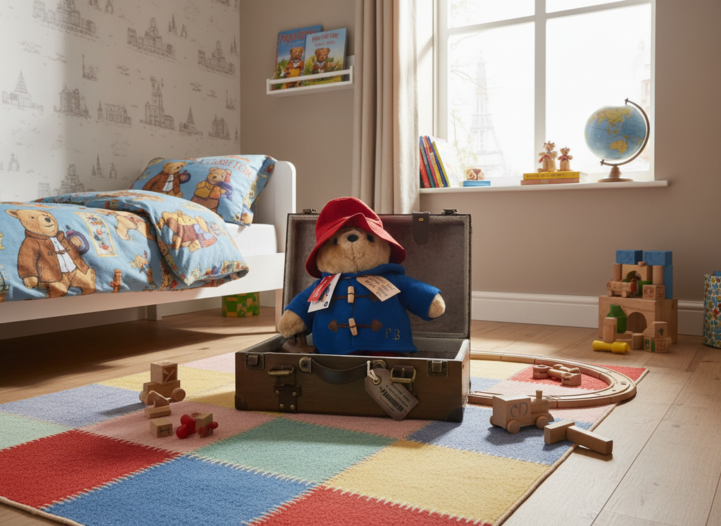 Large paddington bear with hand made wooden suitcase memory box