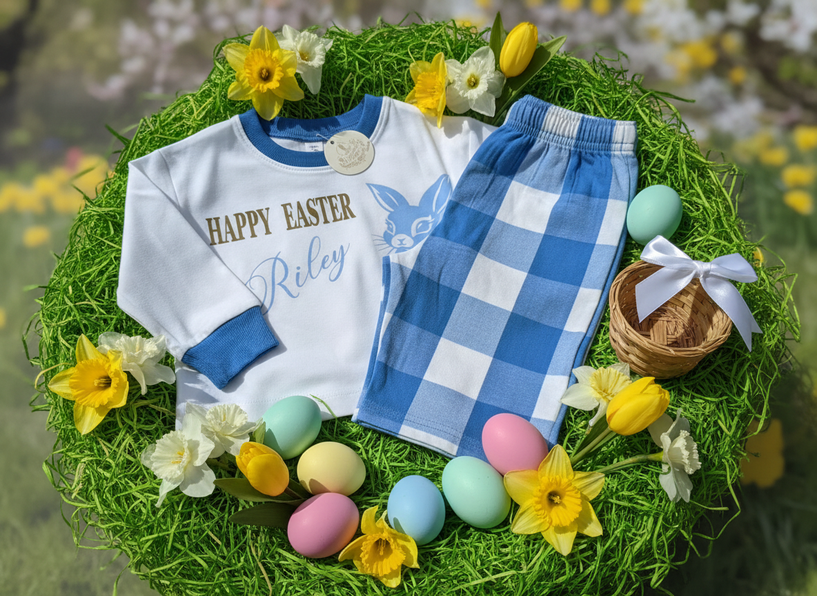 kids 100% cotton easter pjamas with cute bunny design