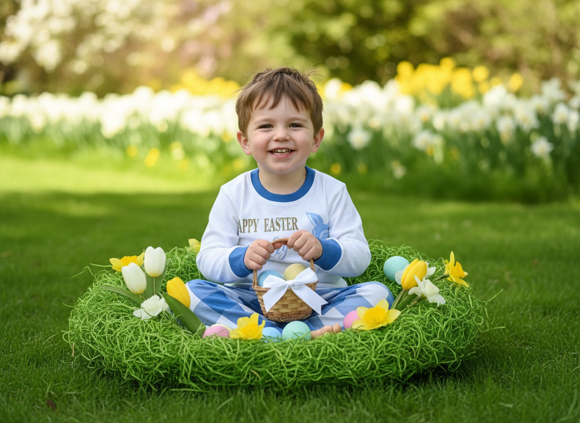 kids 100% cotton easter pjamas with cute bunny design