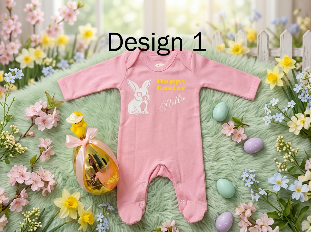 Custom baby easter themed romper in a decorated personalised golden egg