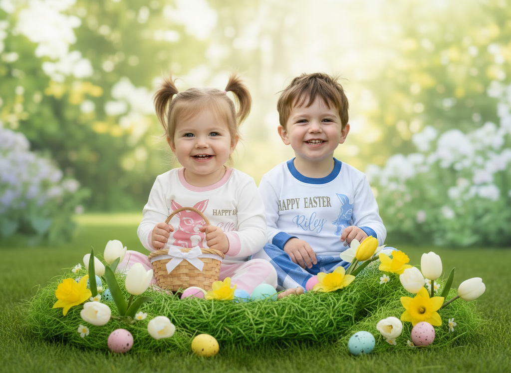 kids 100% cotton easter pjamas with cute bunny design