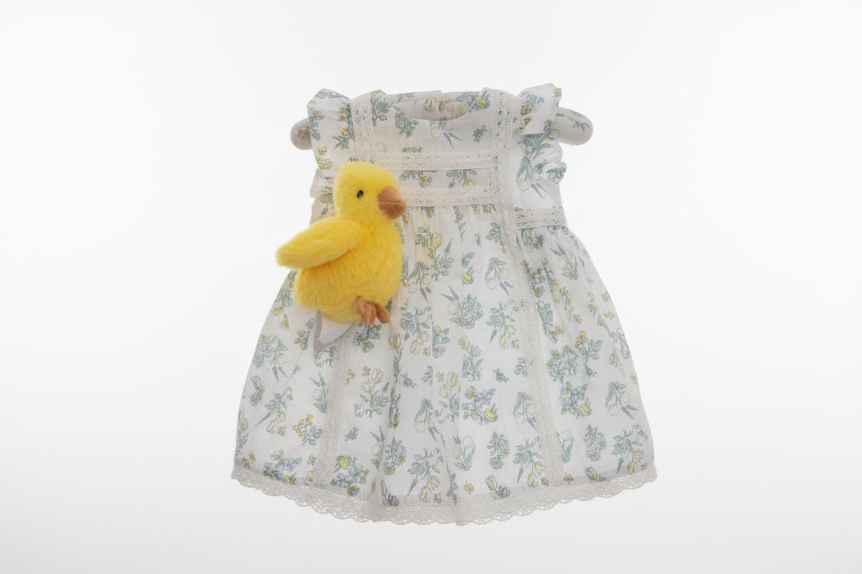 Easter chick print 100% cotton dress fully lined with chick plushy