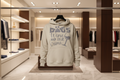 Womens sand coloured comfy hoodie with playful logo in gold sparkle htv