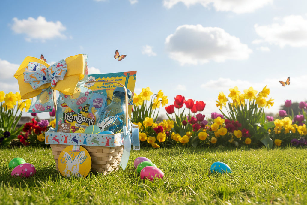 Kids peronalised decorated filled easter basket with custom drinks bottle